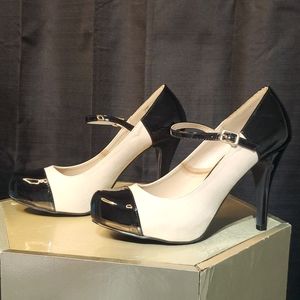 Cream/black stiletto heels